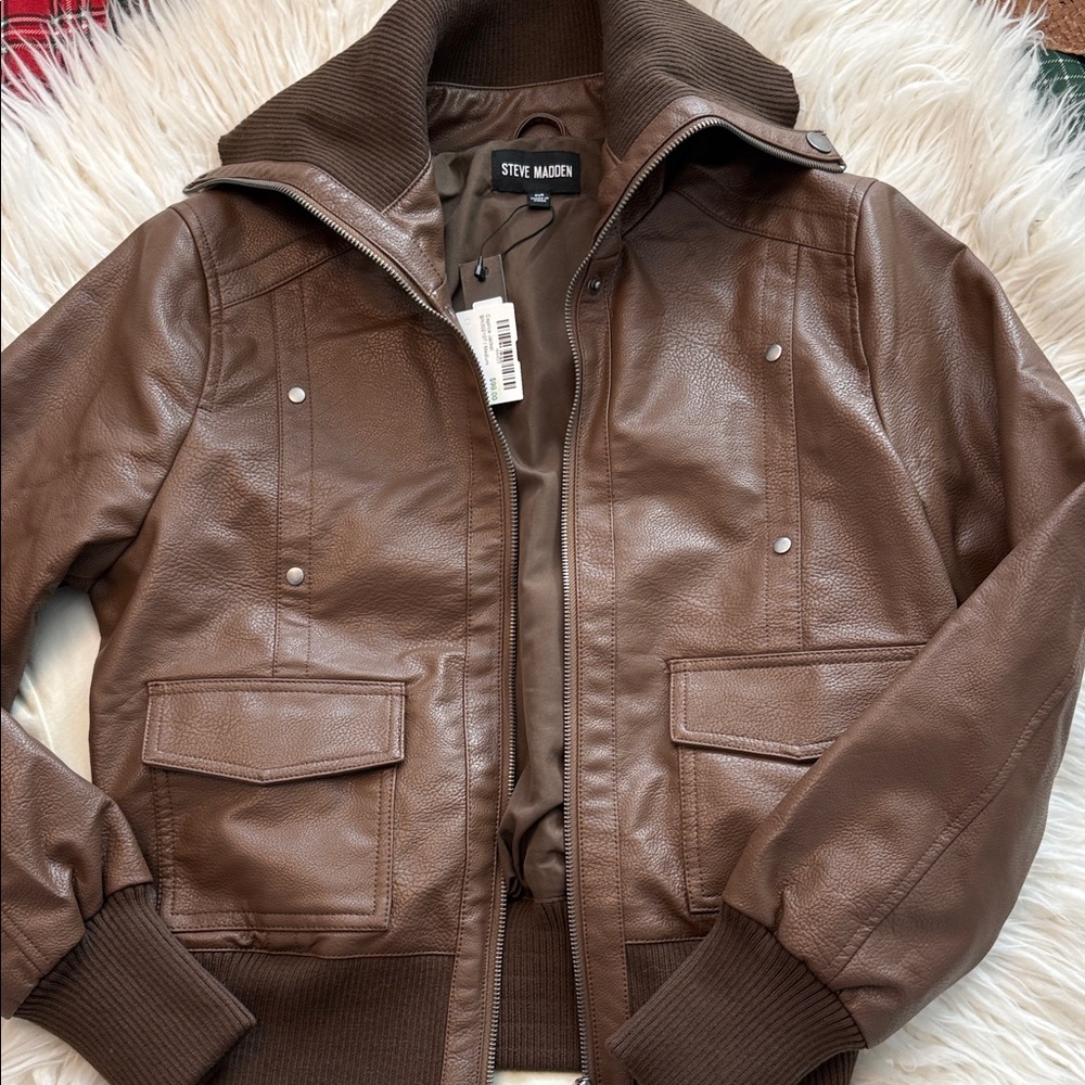 NWT Steve Madden Chocolate Brown Leather Jacket Sz Medium